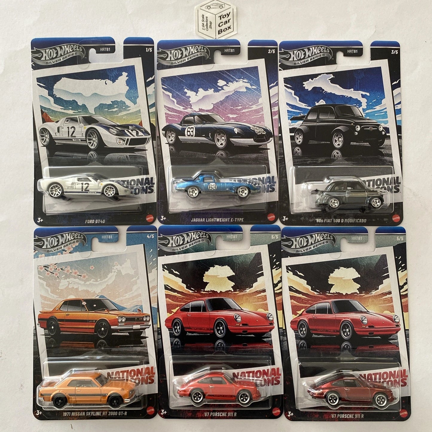 2025 HOT WHEELS National Icons 6 Car Silver Series (Inc. Porsche 911 Chase) W10