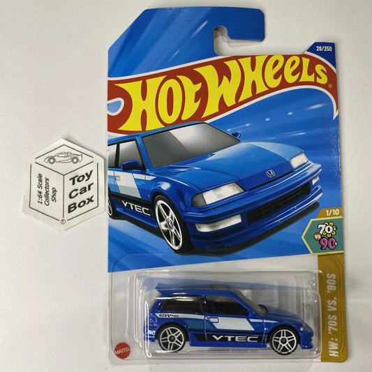 2025 HOT WHEELS #28 - ‘90 Honda Civic EF (Blue #1 70s Vs 90s - Long Card) A80