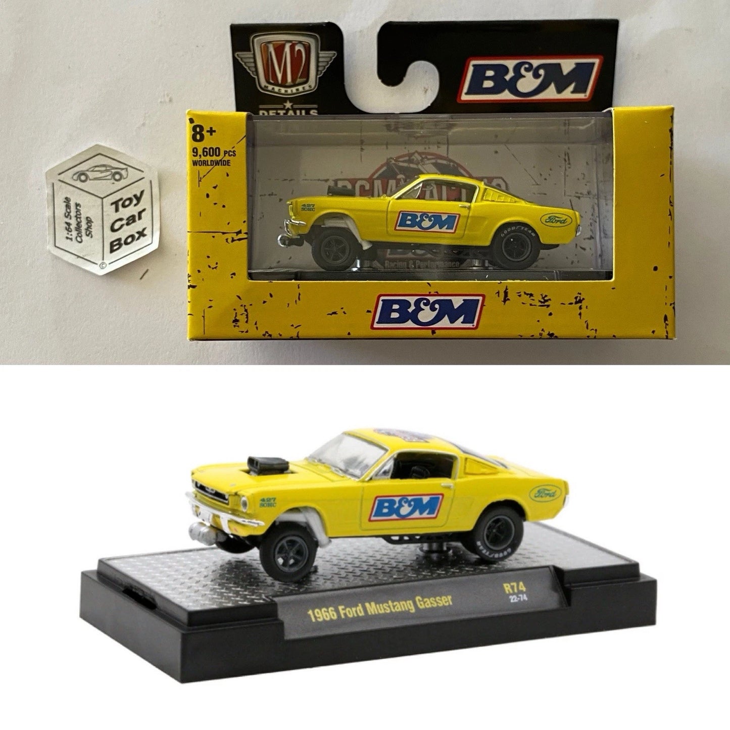 M2 MACHINES - 1966 Ford Mustang Gasser (B&M - Yellow - Auto Thentics R74) L92g