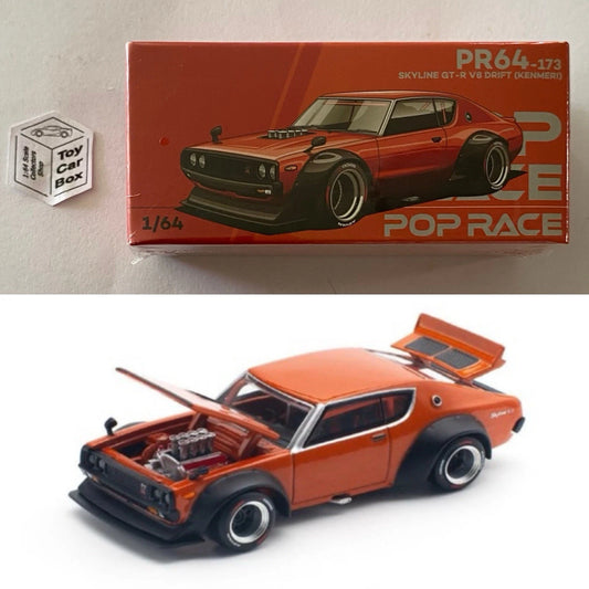 POP RACE - Nissan Skyline Kenmeri GT-R V8 Drift (1:64 Orange #PR64-173) Q84g