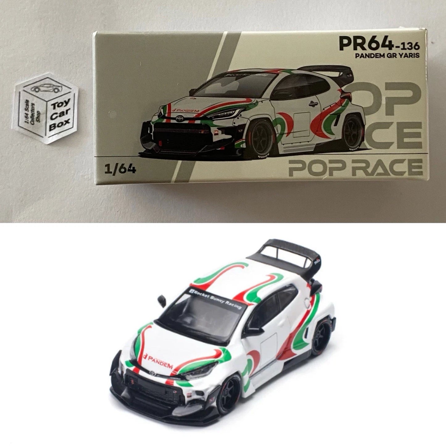 POP RACE - Toyota Pandem GR Yaris (1:64 Scale - White #PR64-136 - Boxed) Q84g