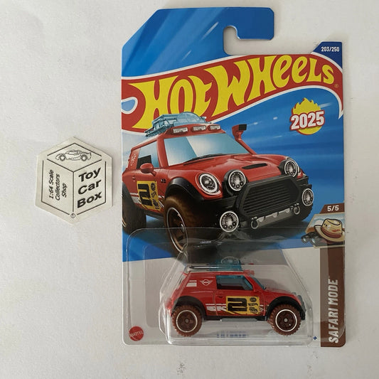 2025 HOT WHEELS #203 - Lil’ Roar aka '03 Custom Mini Cooper S (Red #5 Safari Mode - Long Card) A60