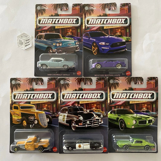 2025 MATCHBOX Themed - Local Cruisers 5 Car Set (Inc. Impala, Hudson, Mustang) Y