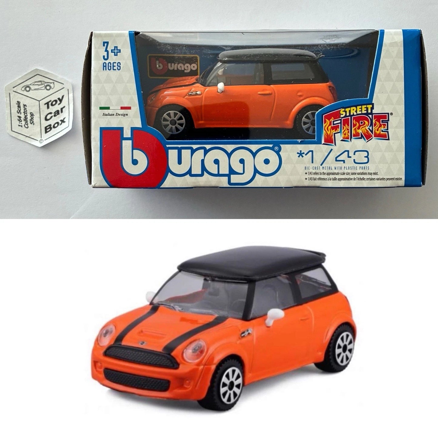 BBURAGO 1/43 - Mini Cooper S (Orange - Street Fire - Boxed) E28g