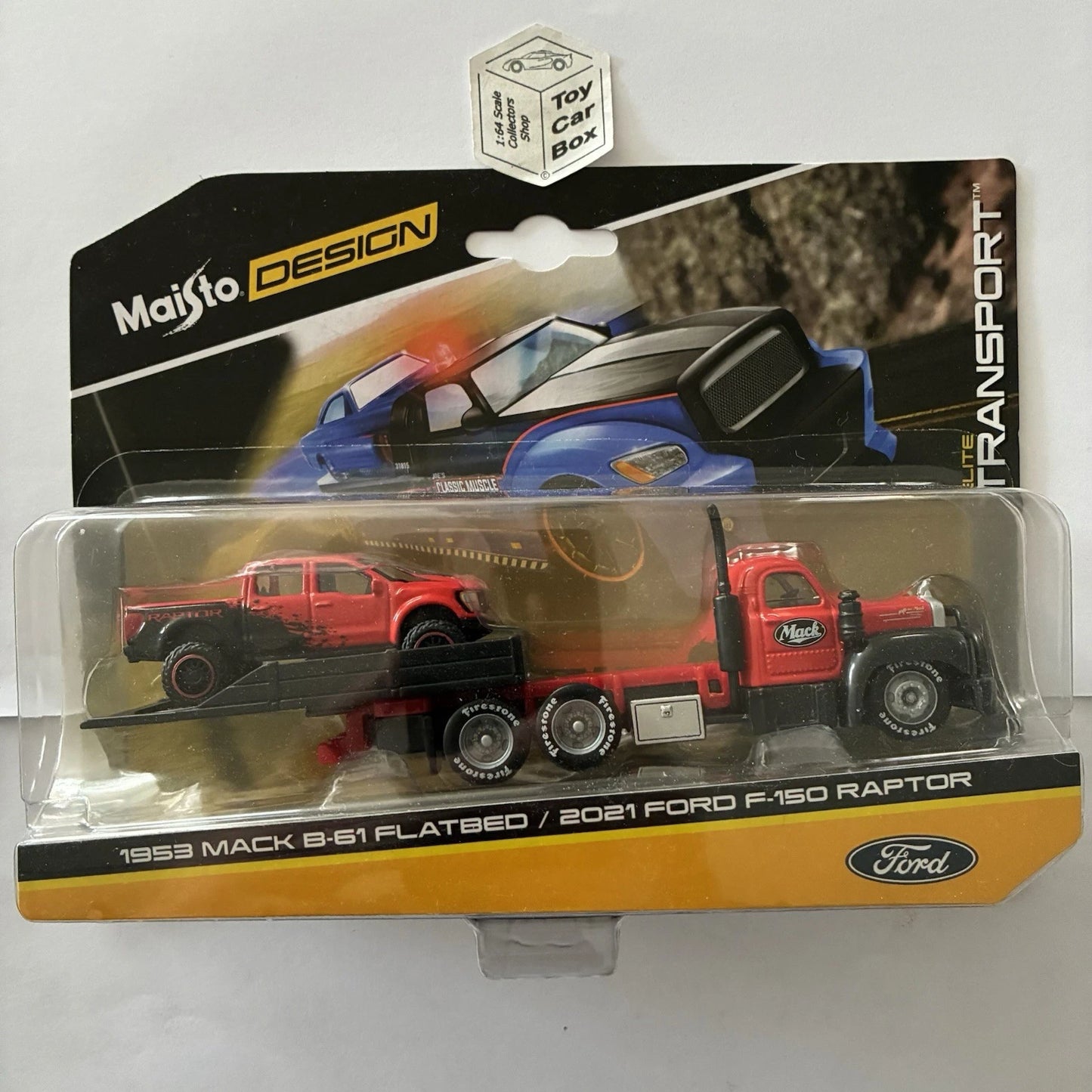 MAISTO 1/64 Elite Transport - ‘21 Ford F-150 Raptor & ‘53 Mack B-61 Flatbed -O00