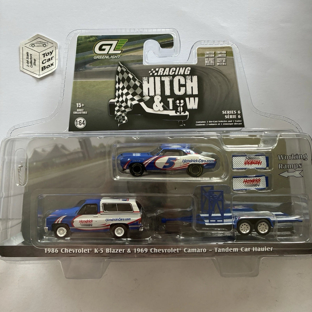 GREENLIGHT - ‘86 Chevy K5 Blazer, ‘69 Camaro & Trailer (Racing Hitch & Tow) V00g