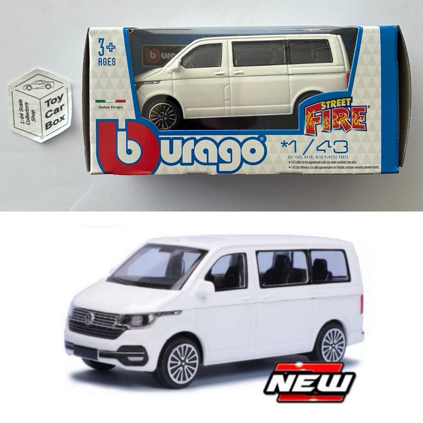 BBURAGO 1/43 - 2020 Volkswagen VW T6.1 Transporter (Plain White - Boxed) E28g