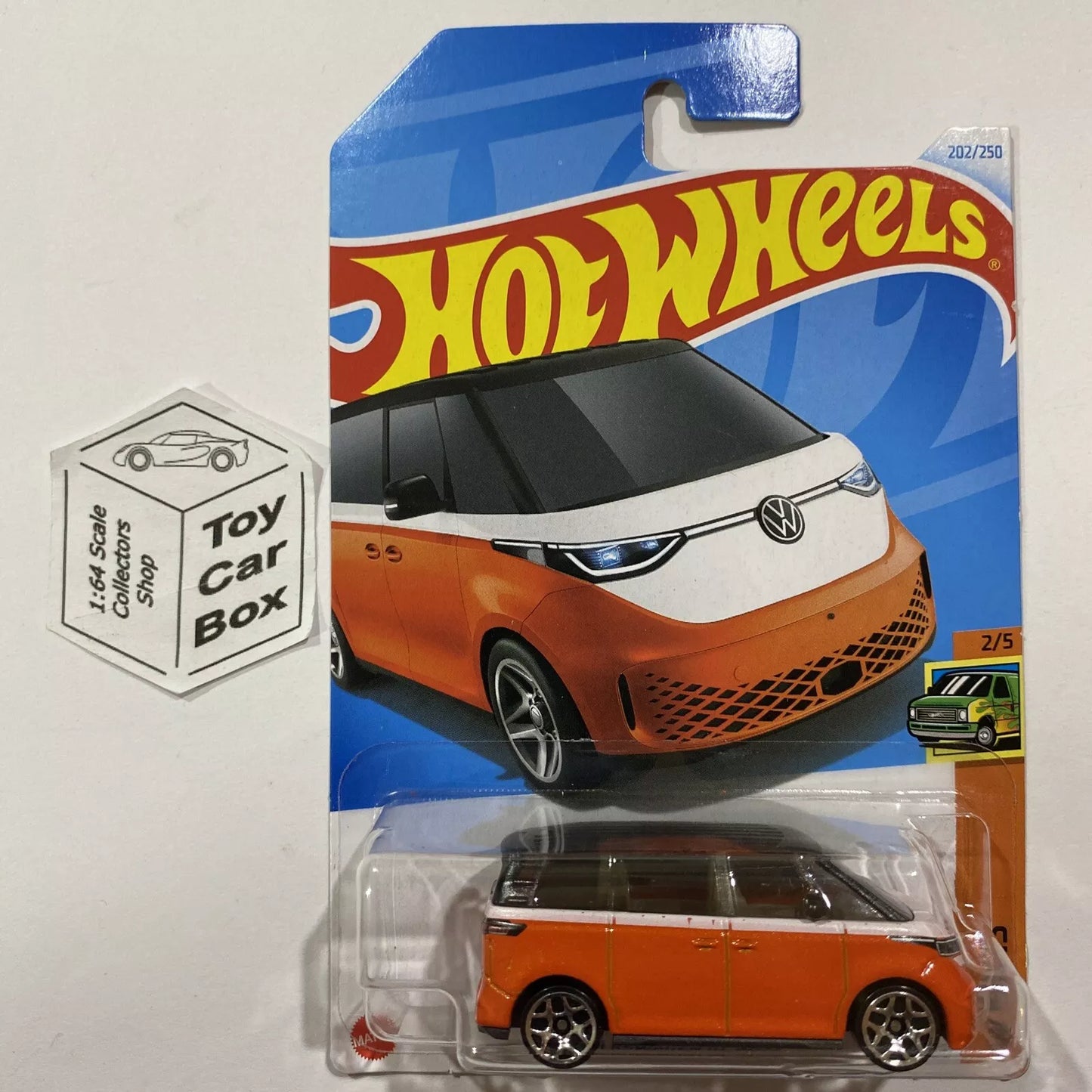 2024 HOT WHEELS #202 - Volkswagen VW ID Buzz (Orange #2 Vans - Long Card) B00