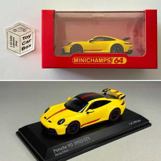 MINICHAMPS 64 - Porsche 911 (992) GT3 (Yellow - 1:64 - Display Box) T50g