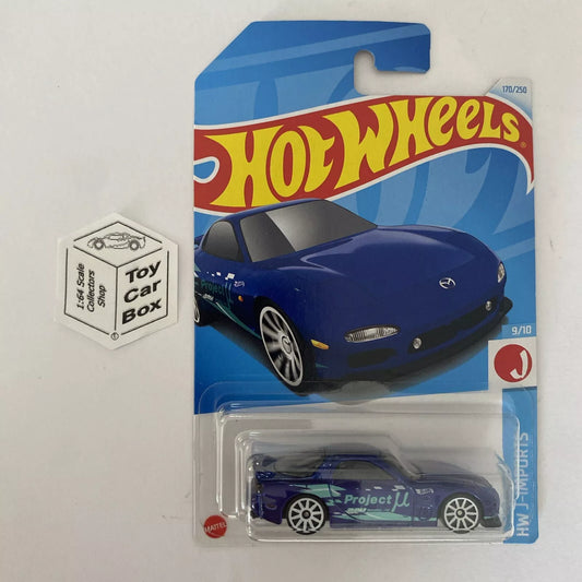 2024 HOT WHEELS #170 - ‘95 Mazda RX-7 (Blue #9 J-Imports - Long Card) B00