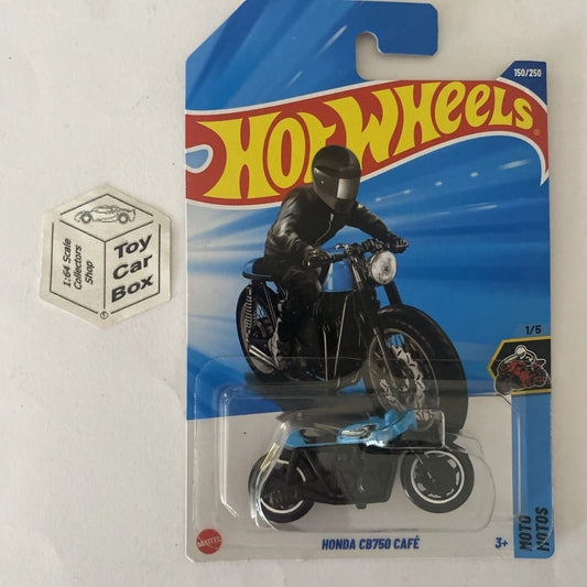 2025 HOT WHEELS #150 - Honda CB750 Cafe Motorbike (Blue #1 Moto -Long Card) A44