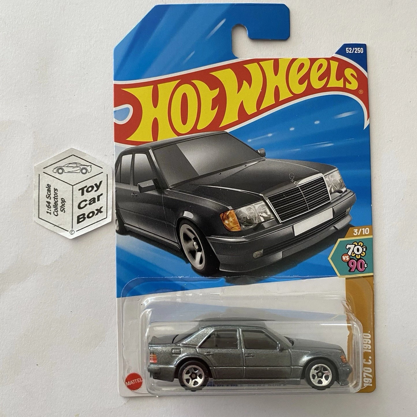 2025 HOT WHEELS #52 - Mercedes-Benz 500 E (Grey #3 70s Vs 90s - Long Card) B64