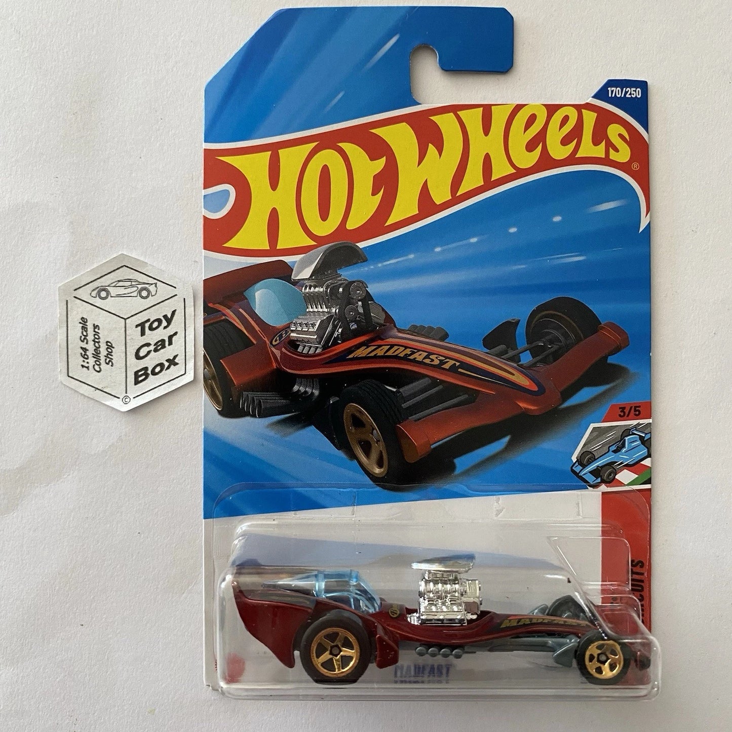 2025 HOT WHEELS #170 - Madfast (Maroon #3 Track Aces - Long Card) B64