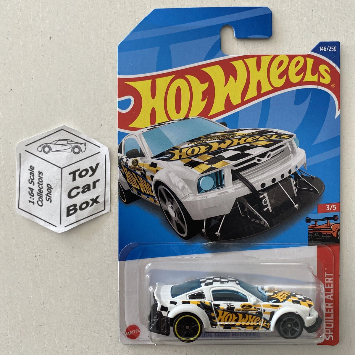 2022 HOT WHEELS #146 - 2005 Ford Mustang (White #3 Spoiler Alert -Long Card) B00