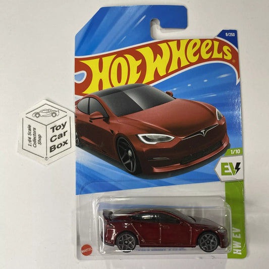 2025 HOT WHEELS #9 - Tesla Model S Plaid (Red #1 HW EV - Long Card) A80