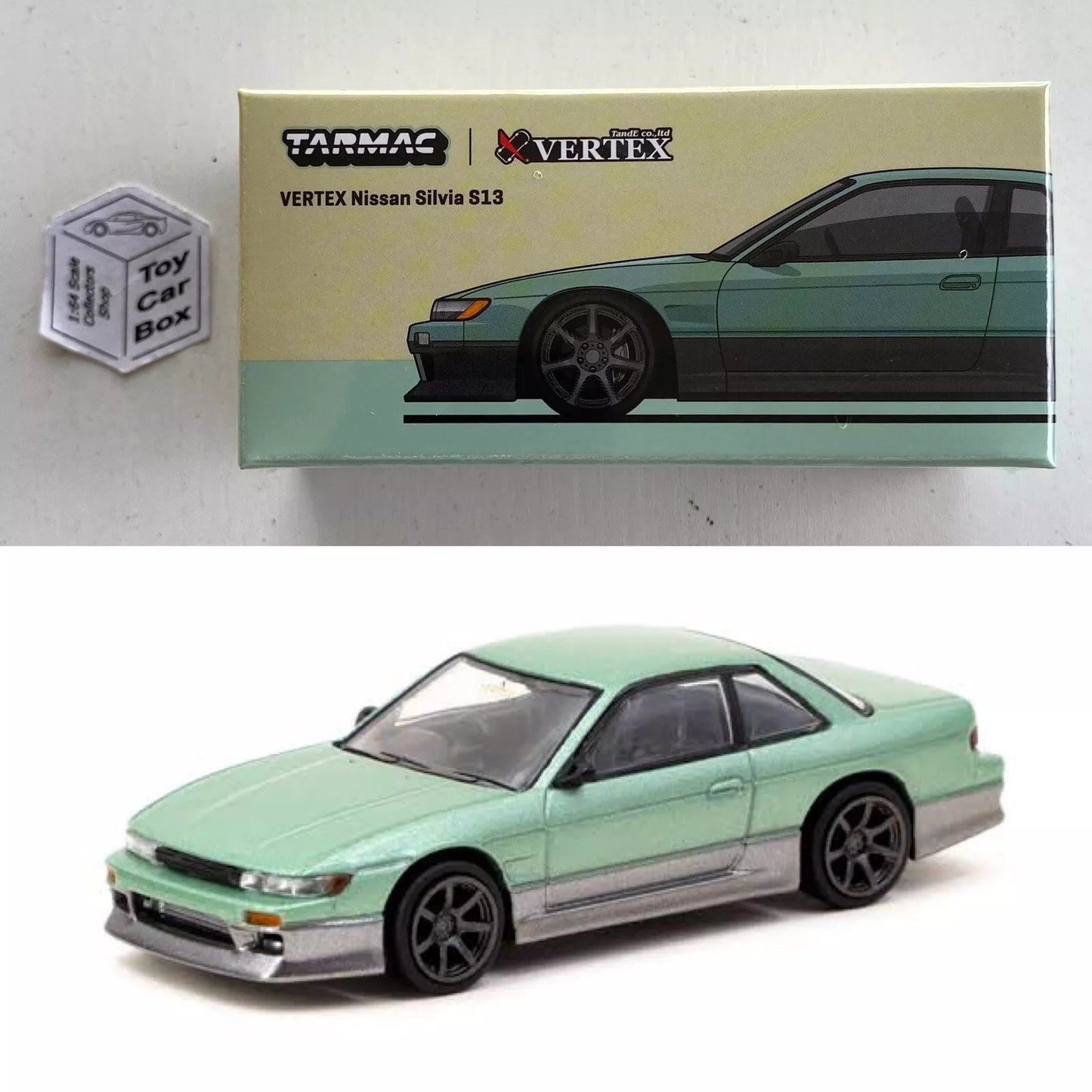 TARMAC - Vertex Nissan Silvia S13 (Green - 1/64 Scale - Boxed) Q55