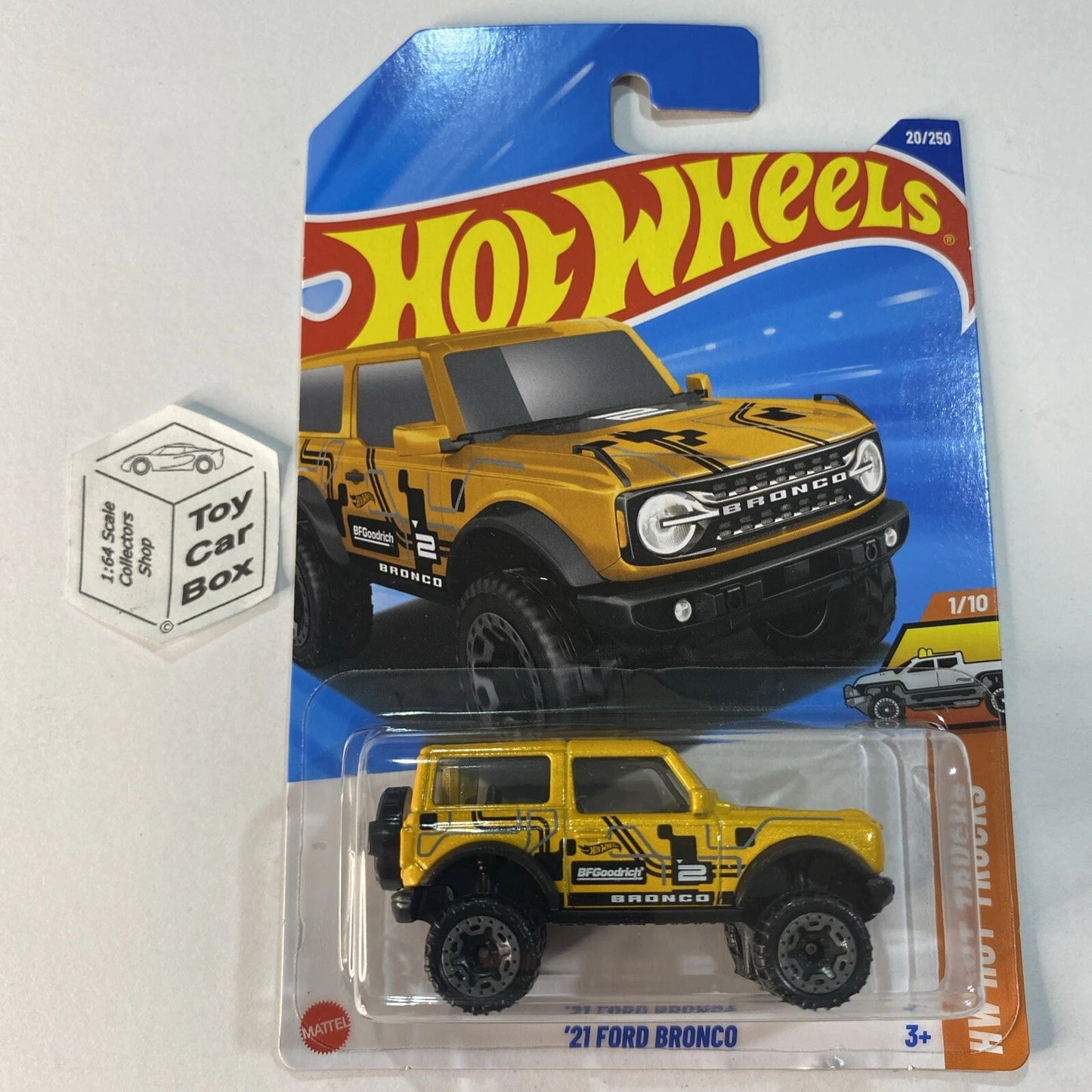 2025 HOT WHEELS #20 - ‘21 Ford Bronco (Yellow #1 Hot Trucks - Long Card) B00