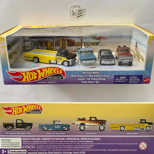 2022 HOT WHEELS Pick Up Truck Set Horizon Hauler (78 Dodge, 62 Chevy, Texas Drive Em & Hauler)