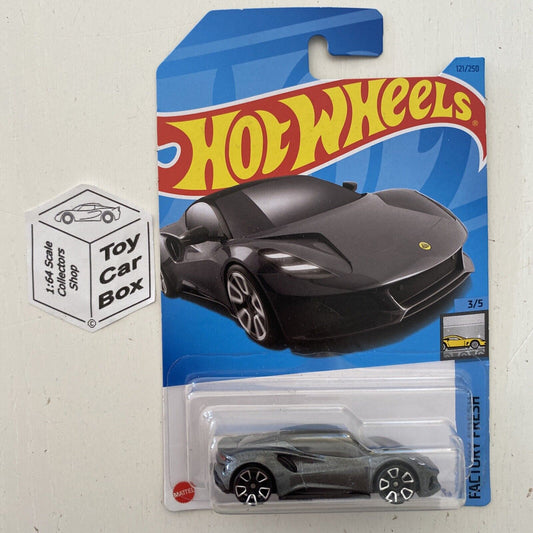 2023 HOT WHEELS #121 - Lotus Emira (Grey #3 Factory Fresh - Long Card) B00