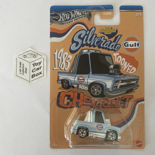 2025 HOT WHEELS Themed - Toon’d ‘83 Chevy Silverado (Light Blue - Gulf) C85