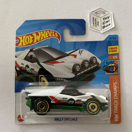 SALE - 2023 HOT WHEELS #40 - Rally Speciale (White #1 HW Track Champs - Short Card) A56