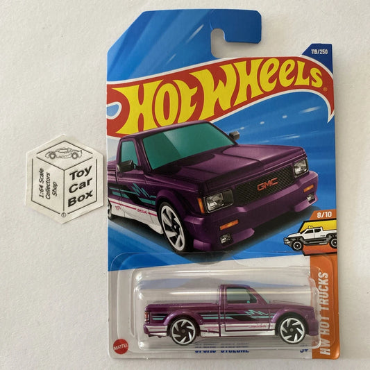 2025 HOT WHEELS #119 - ‘91 GMC Syclone (Purple #8 HW Hot Trucks - Long Card) B00