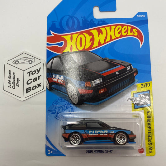 2021 HOT WHEELS #90 - 1985 Honda CR-X (Black #3 Speed Graphics - Long Card) B00