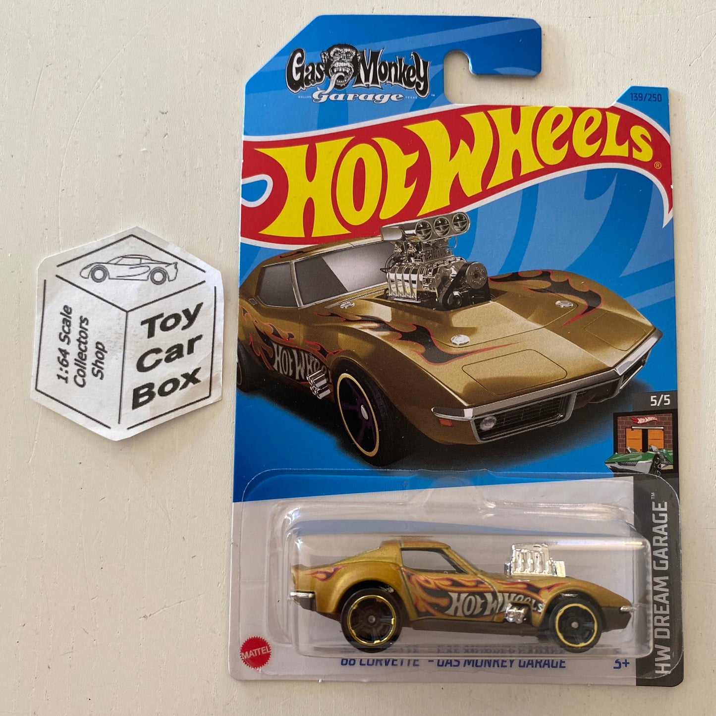 2023 HOT WHEELS #139 - ‘68 Corvette Gas Monkey Garage (Gold - Long Card) B00