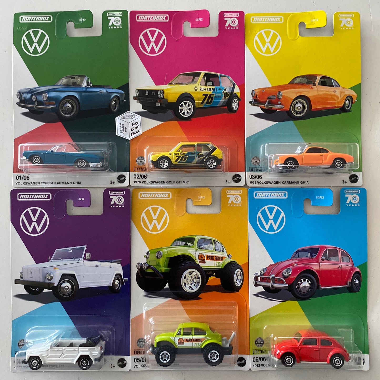 2023 MATCHBOX VW 6 Cars Set (2x Karmann Ghia, Golf, Type 181 & 2x Beetle) T46