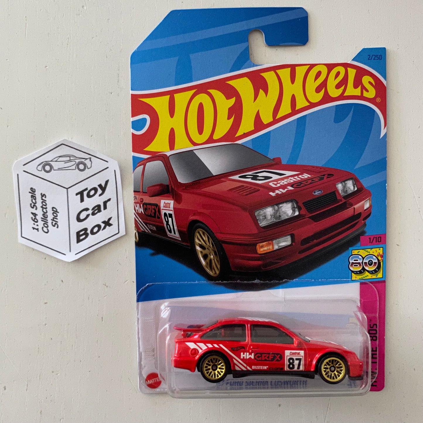 2023 HOT WHEELS #2 - ‘87 Ford Sierra Cosworth (Red #1 The 80s - Long Card) B00