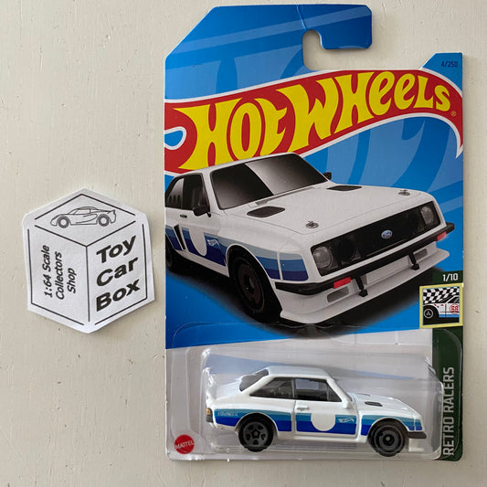 2023 HOT WHEELS #4 - Ford Escort RS2000 (White #1 Retro Racers - Long Card) B00