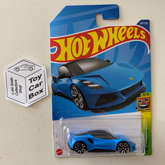 2022 HOT WHEELS #247 - Lotus Emira (Blue #10 HW Exotics - Long Card) B00