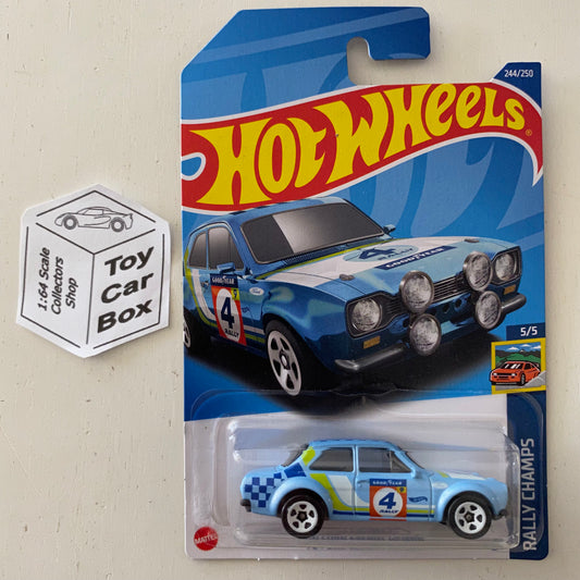 2022 HOT WHEELS #244 ‘70 Ford Escort RS1600 (Blue #5 Rally Champs Long Card) B00