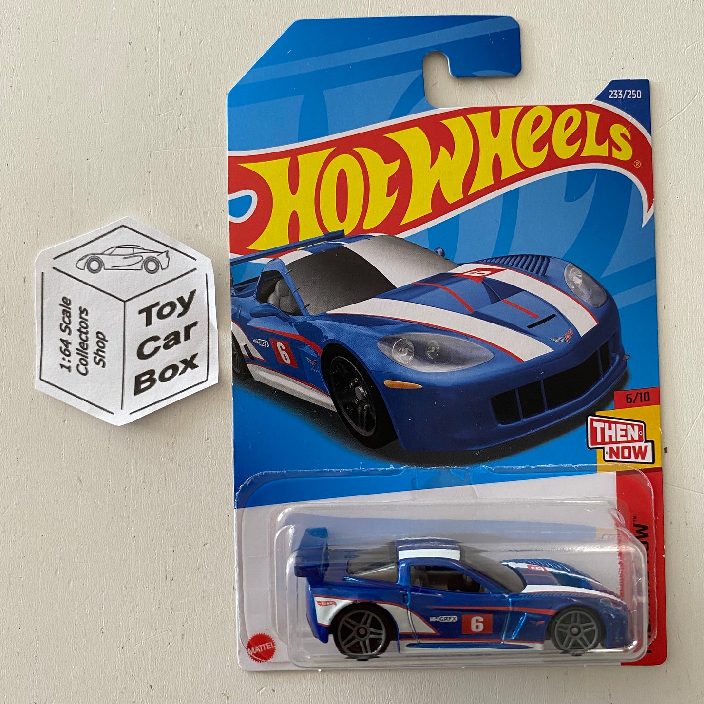 2022 HOT WHEELS #233 - Chevy Corvette C6R (Blue #6 Then And Now - Long Card) B00