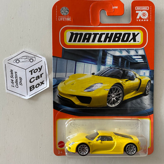 2023 MATCHBOX #77 - Porsche 918 Spyder (Yellow - Long Card) B59