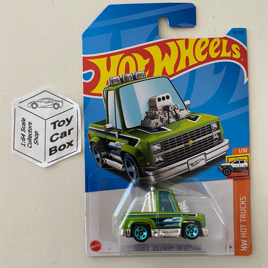 2023 HOT WHEELS #93 - 83 Chevy Silverado (Green #1 HW Hot Trucks -Long Card) B00