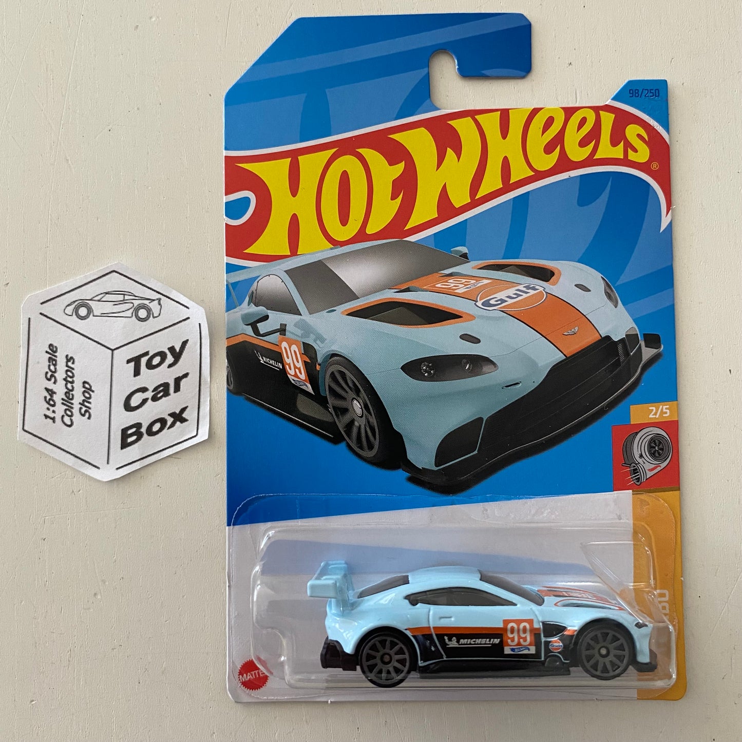 2023 HOT WHEELS #98 - Aston Martin Vantage GTE (Blue #4 HW Turbo -Long Card) B53