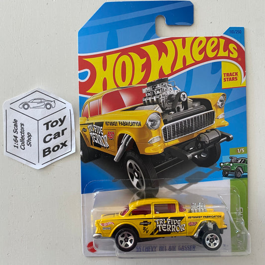 2023 HOT WHEELS #110 - ‘55 Chevy Bel Air (Yellow #1 HW Gassers - Long Card) B00