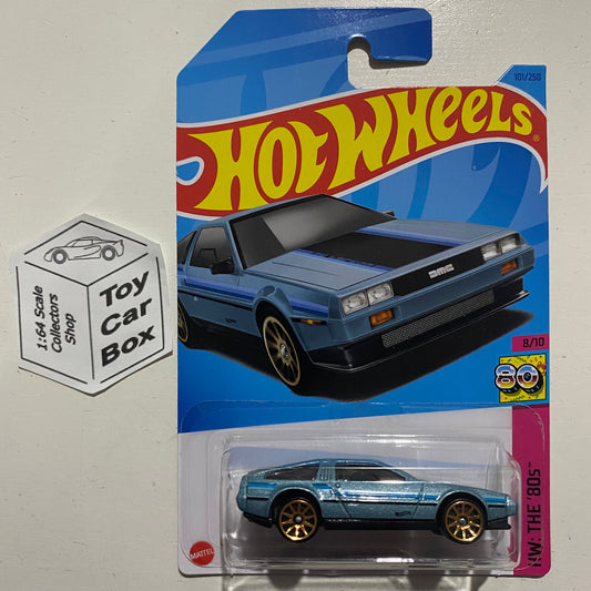 2023 HOT WHEELS #101 - DMC Delorean (Blue #8 HW The 80s - Long Card) B00