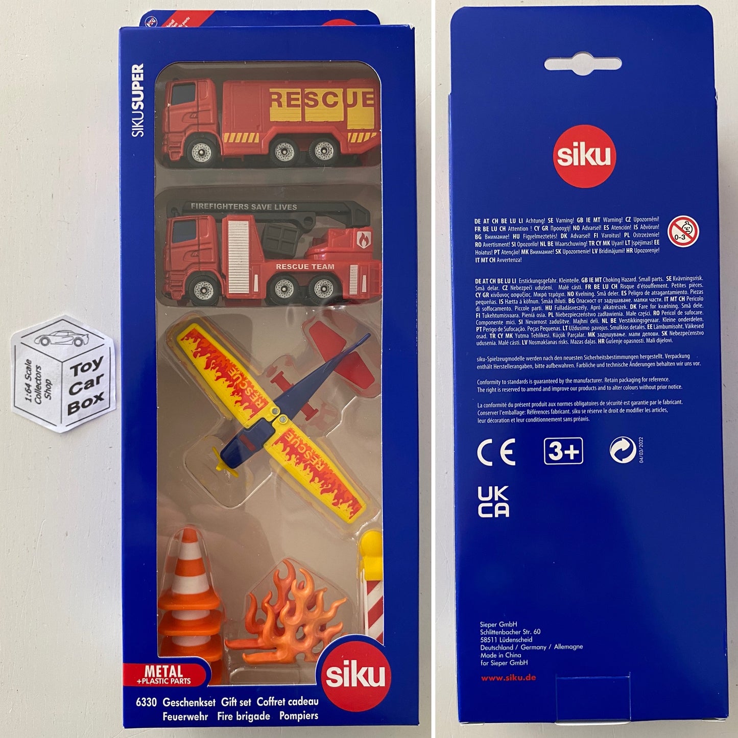 SIKU #6330 - Fire Brigade Gift Set (2x Fire Trucks, Plane & Accessories) N68