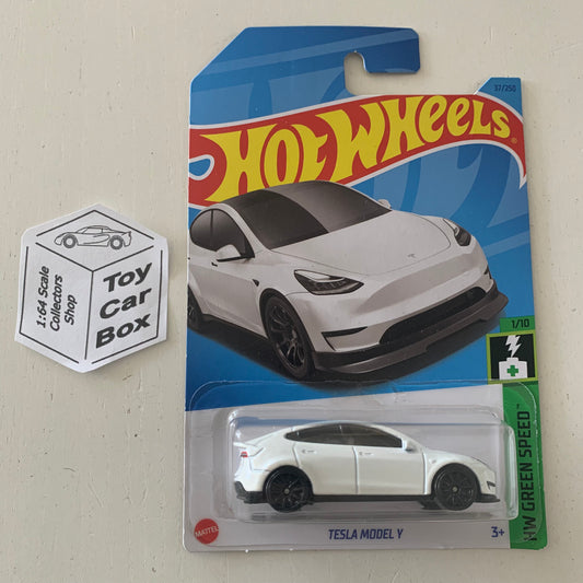 2023 HOT WHEELS #37 - Tesla Model Y (White #1 HW Green Speed) B00